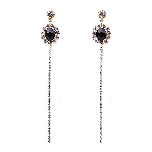 Blk oval-stone chain earring