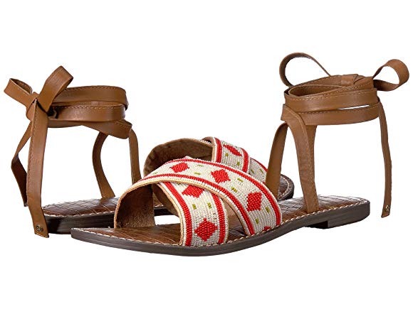 Saddle/Off-White Bead Embellished Cross Strap