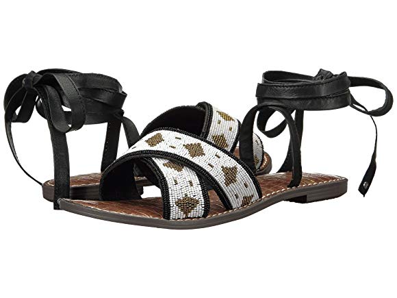 Black/White Bead Embellished Cross Strap